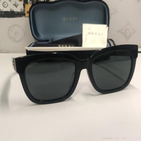 New Authentic Gucci Black Sunglasses GG0034SAN 001 - Picture 7 of 11